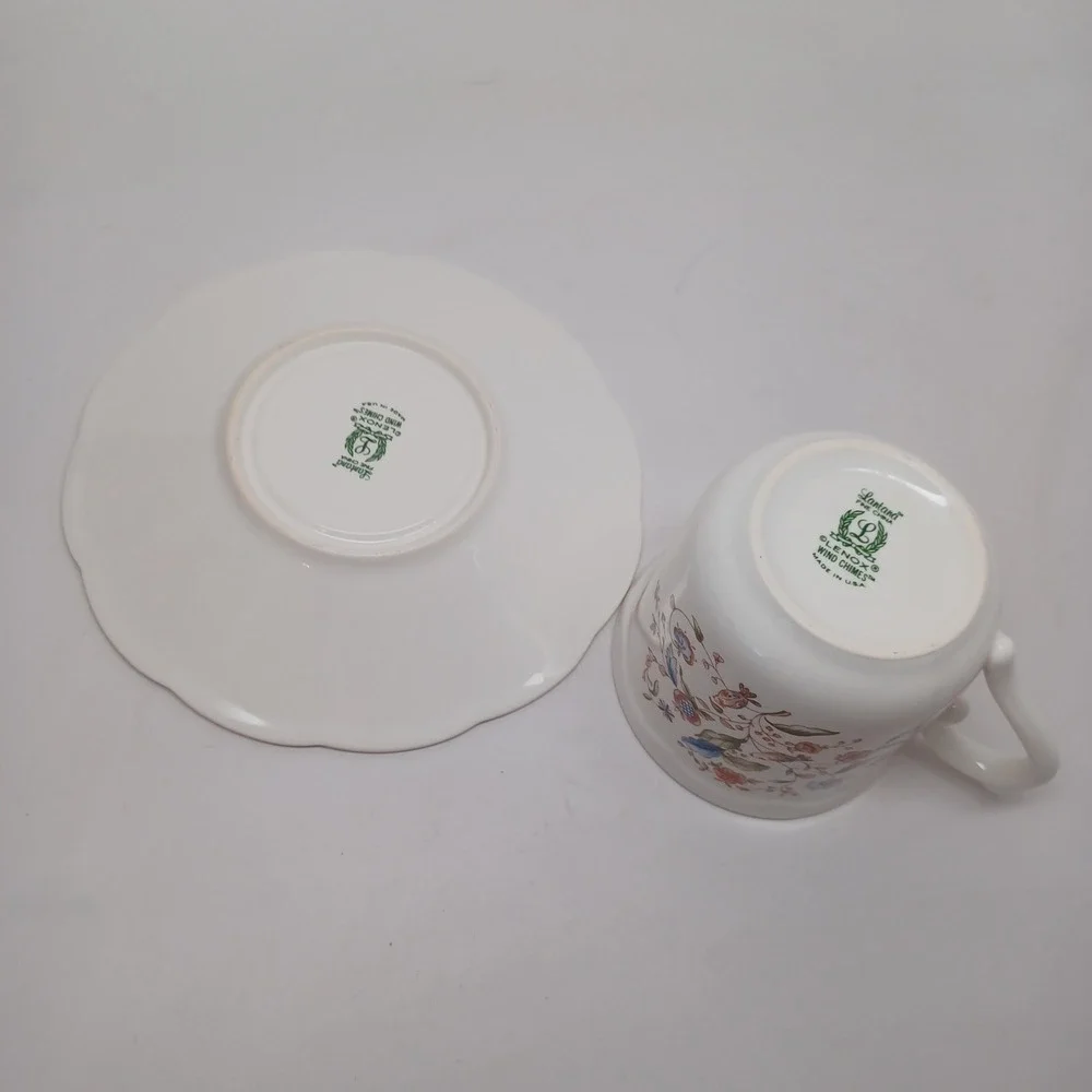 Lenox Wind Chimes Lantana‎ Fine China Tea Cup and Saucer Set Floral Bird USA
